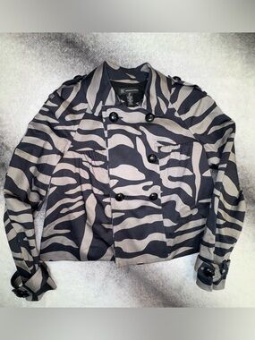 (B5) INC International Concepts Zebra Print Cropped Trench Coat - Size Small